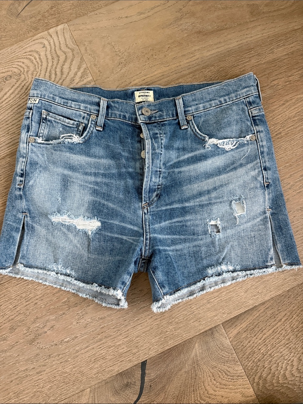 Citizens Of Humanity Distressed Light Blue Denim Cutoff Shorts